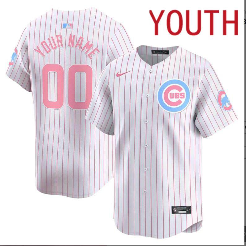 Youth  Chicago Cubs Custom white with red strips 2024 Nike MLB jersey->youth nfl jersey->Youth Jersey